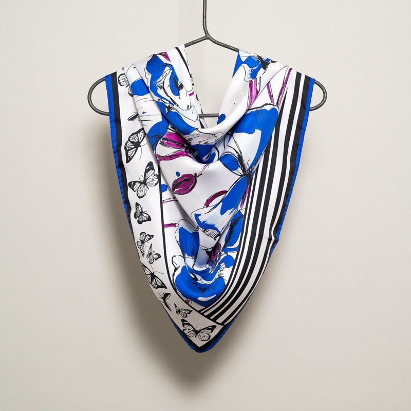 Foulard Papaveri e Farfalle Blu