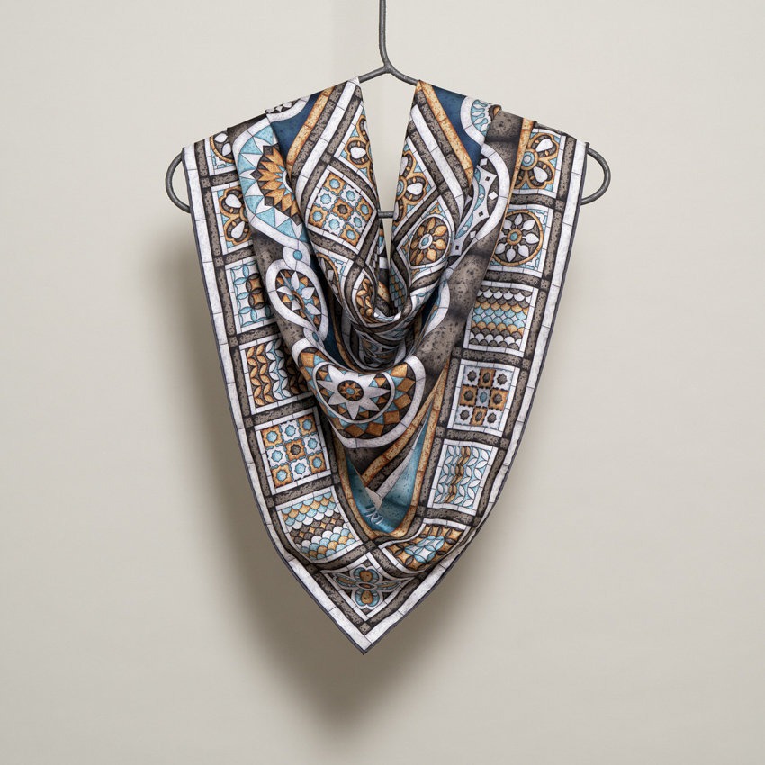 Foulard Tarsia Policroma Turchese Grigio