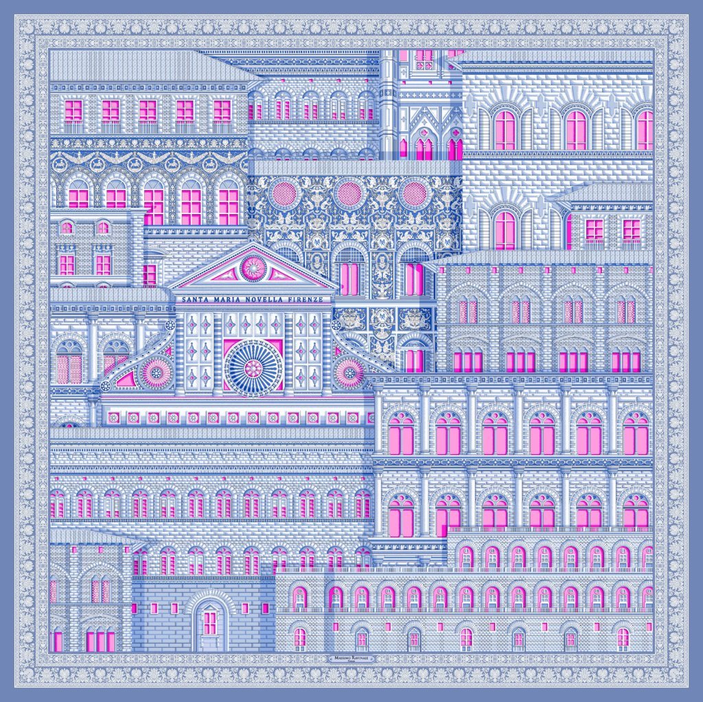 GRAND FOULARD FIRENZE PIETRA E SETA CELESTE