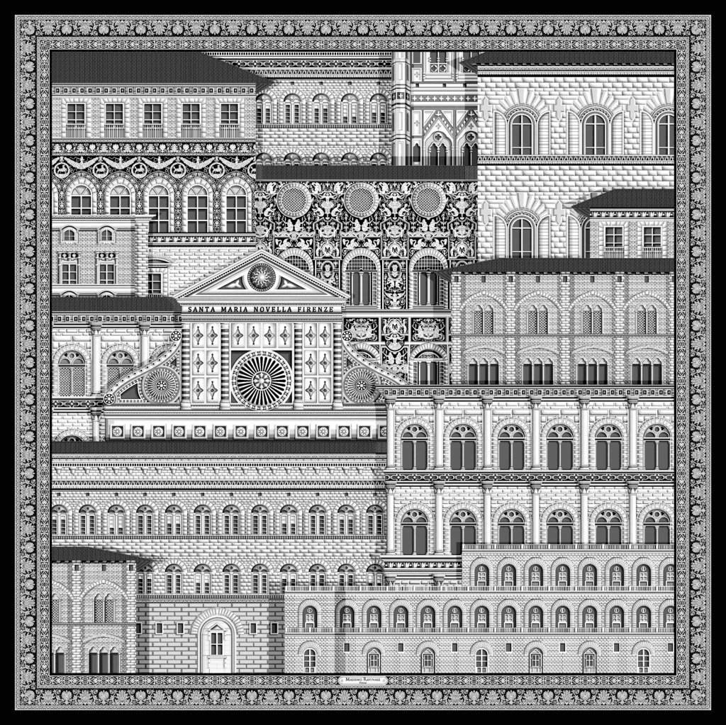 GRAND FOULARD FIRENZE PIETRA E SETA NERO