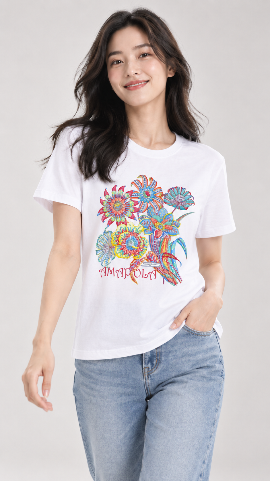 Maglietta Bianca Cotone Amapola Blu S