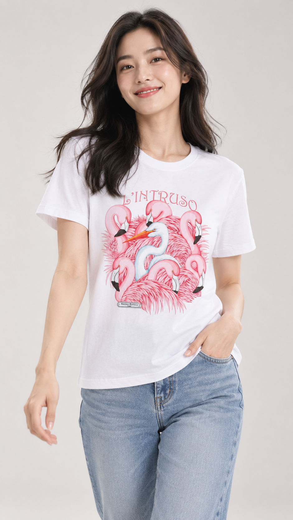 Maglietta Bianca Cotone Intruso Rosa S