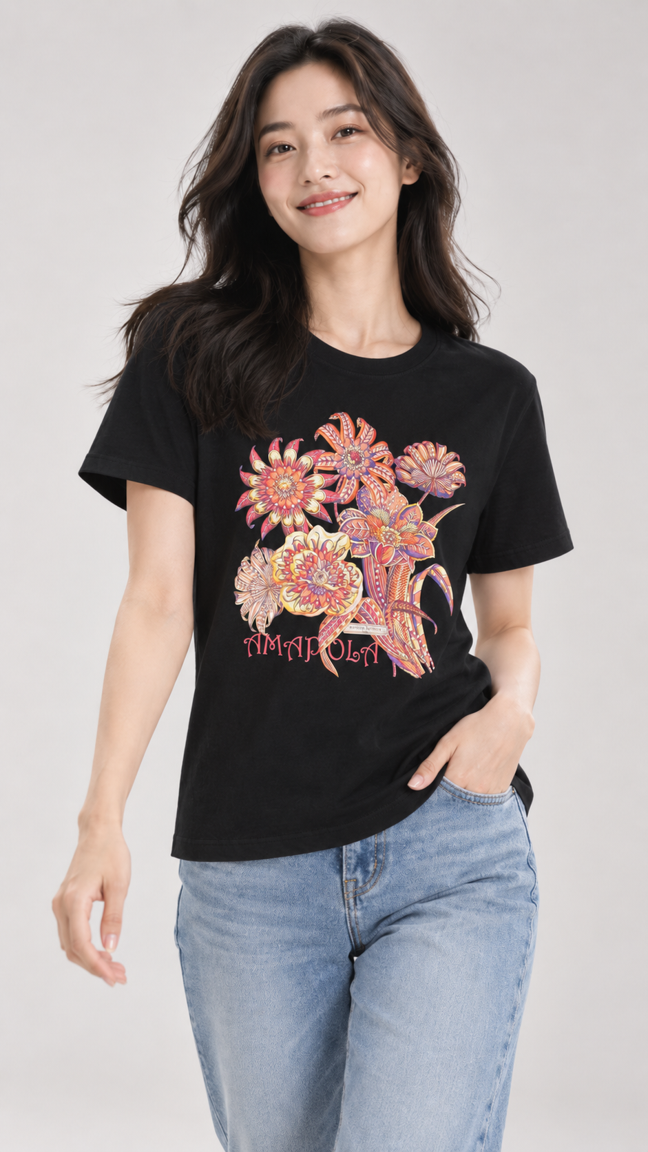 Maglietta Nera Cotone Amapola Nero Marrone S