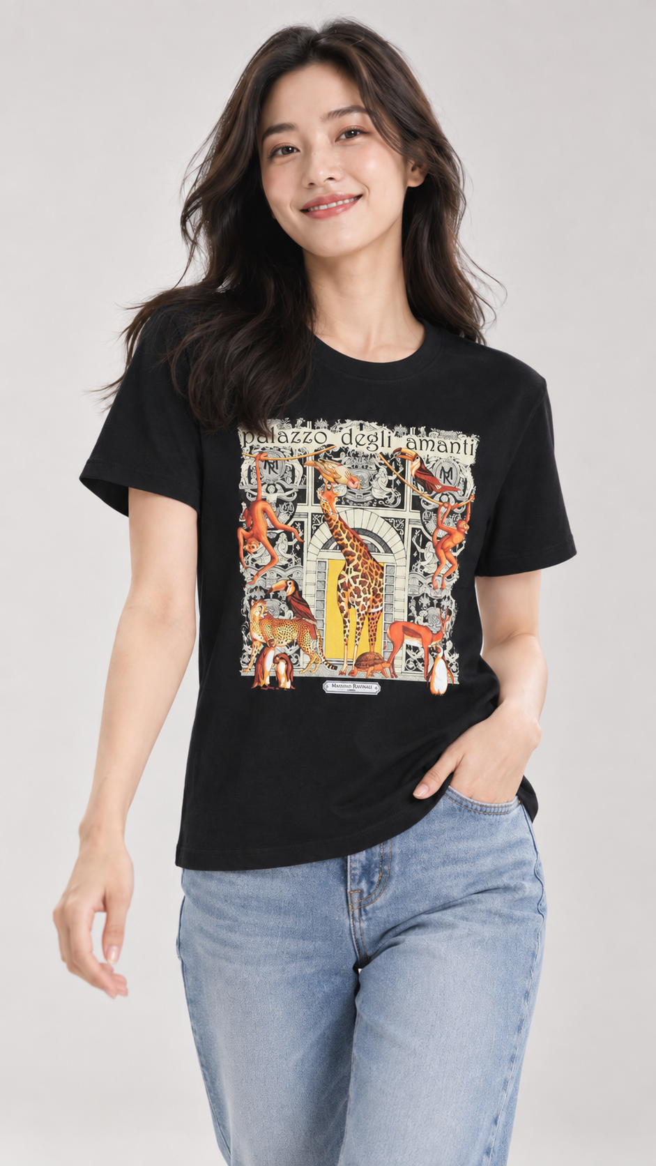 Maglietta Nera Cotone Palazzo degli Amanti Nero Oro XL