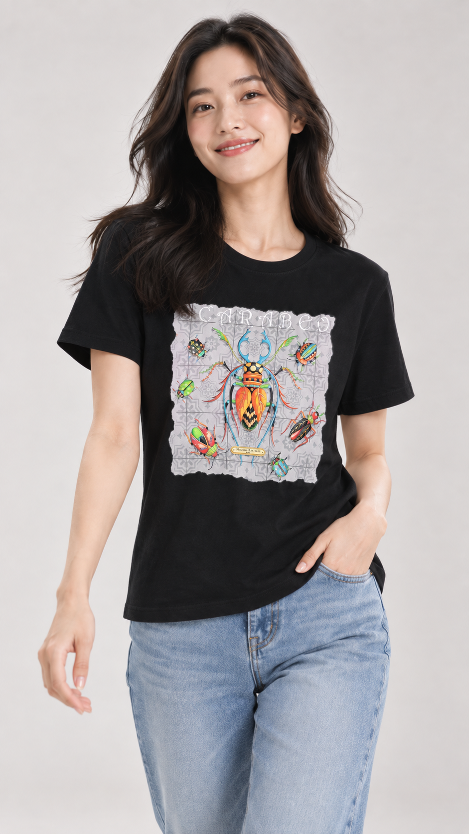 Maglietta Nera Cotone Scarabeo Nero S